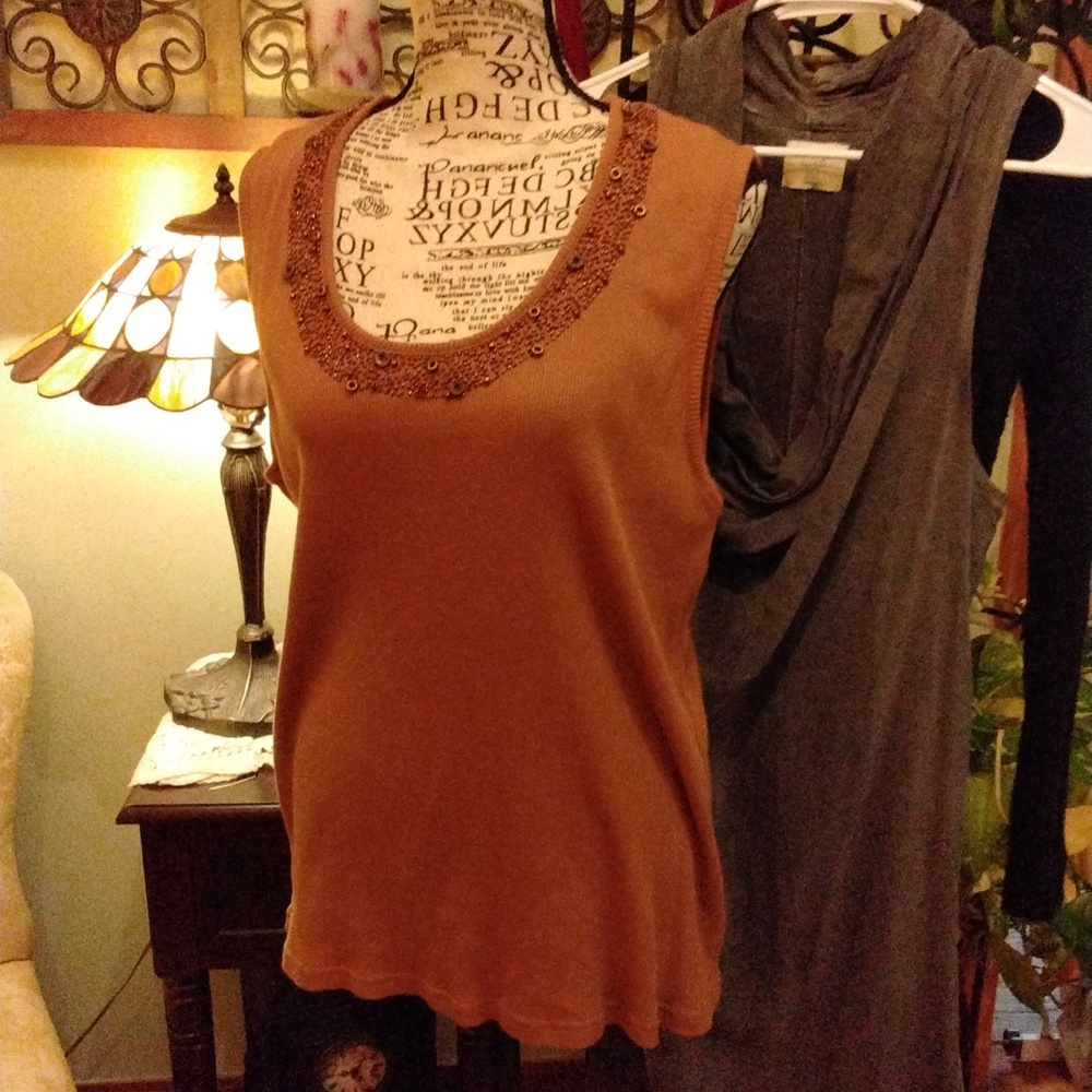 Women's beaded brown tank top by Bamboo Traders Like new Size 2X